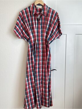 Exquise Tobie Pleated Shirt Dress Collared Button Front New Plaid Anthropologie